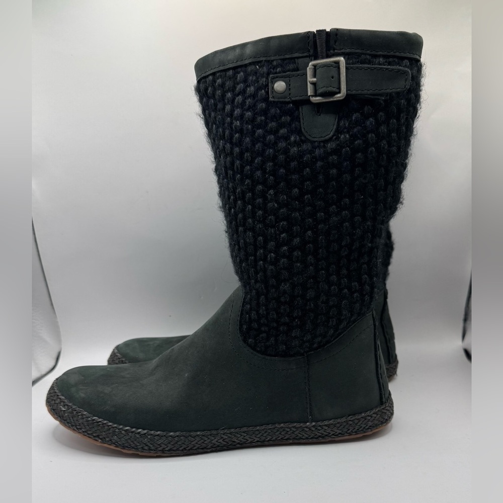 UGG Lyza black Leather Black Knit Winter Boot Size US 6 - Picture 2 of 10